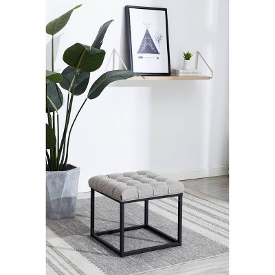 18" Square Button Tufted Metal Ottoman - WOVENBYRD