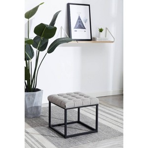 18" Square Button Tufted Metal Ottoman - WOVENBYRD - 1 of 4