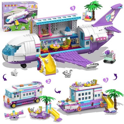 HOGOKIDS 3-in-1 Friends Airplane Building Toy Set,  808PCS Plane/Boat/Camper Van Building Toys for Kids Aged 6+