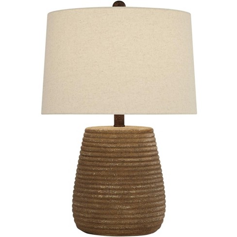 360 Lighting 23" High Small Farmhouse Rustic Country Cottage Accent Table Lamp Brown Sandstone Finish Ceramic Single White Shade Living Room Bedroom - image 1 of 4