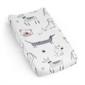 Sweet Jojo Designs Boy, Girl, Unisex/Gender Neutral Changing Pad Sheet Cartoon Puppy Grey Taupe and Blue - 1 of 4