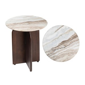 JONATHAN Y Naomi 18" Rustic Minimalist Marble/Wood X-Base Accent Table - 1 of 4