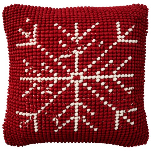 Winter Wonder Lane Red & White Embroidered Snowflake Throw Pillow