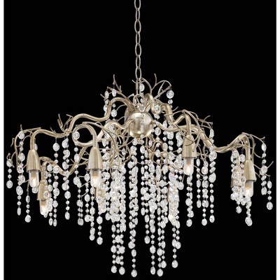 Possini Euro Design Silver Champagne Large Chandelier 31" Wide Modern Metal Branches Clear Crystal 8-Light Fixture for Dining Room