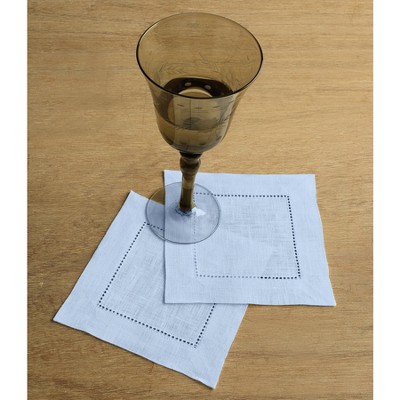 Light Natural Linen Hemstitch Cocktail Napkins Set of 12