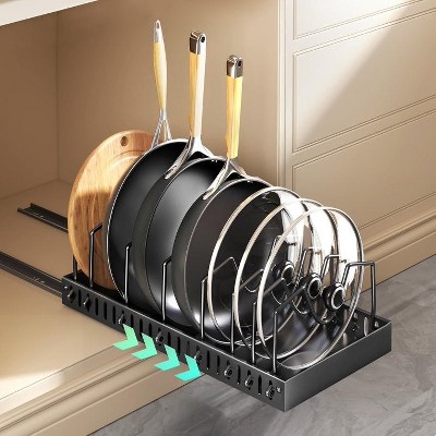 LunaLulinlk Pull-out Pots and Pans Organizer 1 Pack - Under Cabinet Pot Lid Holder for Kitchen - Bakeware, Black