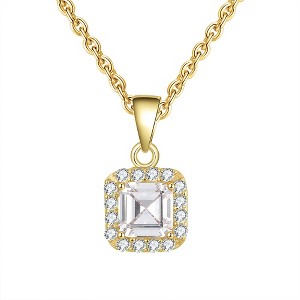 Square Halo Pendant Necklace for Women Rose Gold Sterling Silver Cz Ginger Lyne Collection (Yellow Gold) - 1 of 4