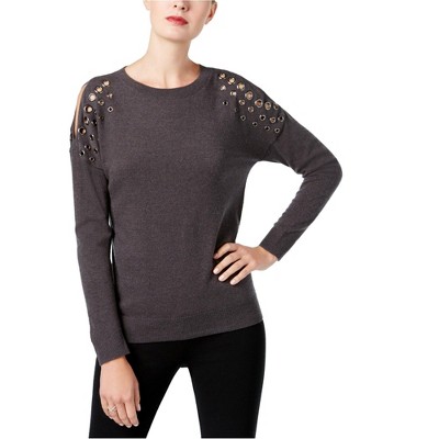 I.N.C International Concepts Womens Grommet Knit Sweater, Grey, Medium