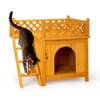 SEVOBAL Pet Crates and Houses 2-Story Wooden Cat House with Balcony in Indoor and Outdoor Shelter for Feral and Pet Cats, Yellow, 30.7"*25.2"*6.3" - 4 of 4