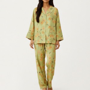 Anna-Kaci Lounge Women's 2-Piece Set Floral Print Button Front Pajama Top with Wide Cuff Sleeves and Matching Relaxed Fit Pants - 1 of 4