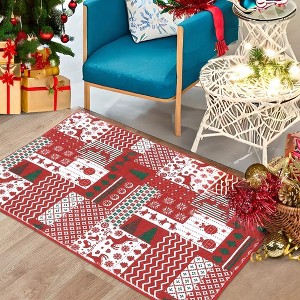 Christmas Area Rugs Xmas Patchwork Pattern Rug Holiday Home Decor - 1 of 4