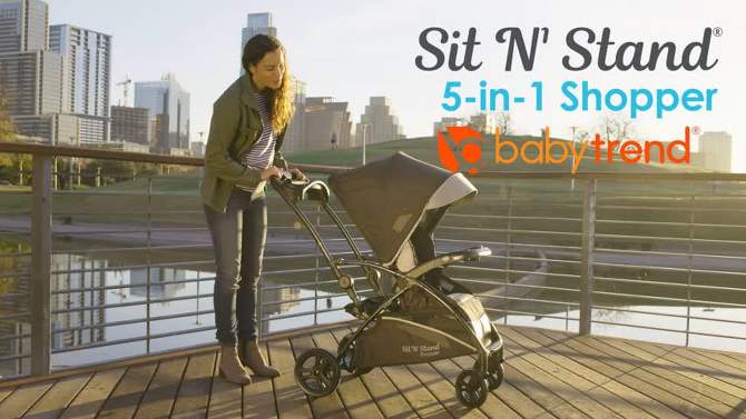Baby Trend Sit N' Stand 5-in-1 Collapsible Shopper Stroller with Canopy, Visor, Extendable Storage Basket, Phone Tray, and 2 Cup Holders, Stormy, 2 of 8, play video