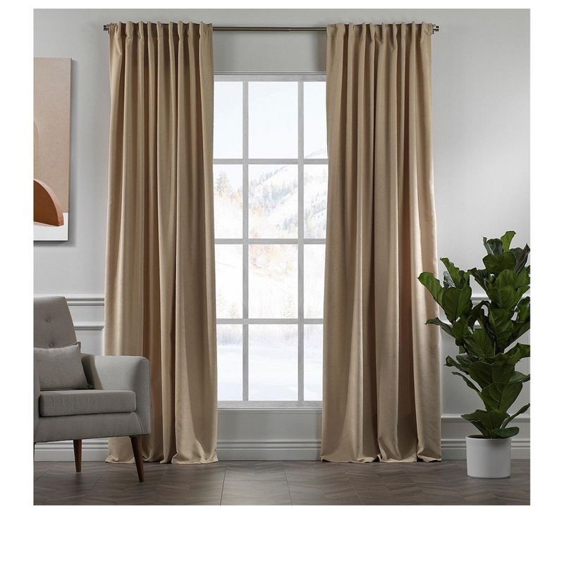 Towels Beyond Extra Long Room Darkening Faux Velvet Curtain Panels Set of 2, Beige, 1 of 2