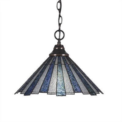 Toltec Lighting Any 1 - Light Pendant in  Black Copper with 16" Sea Ice Art Glass Shade