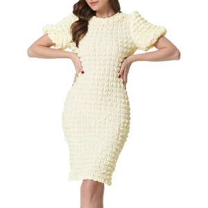 Allegra K Women's Summer Puff Sleeve Cute Elegant Party Midi Dress - 1 of 4