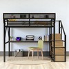 Mshliw Queen Size Metal Loft Bed with Desk, Storage Staircase, Wardrobe, Shelves and RGB LED Light for Teens Adults - 3 of 4
