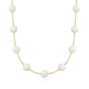 Ross-Simons 8-8.5mm Cultured Pearl Station Necklace in 18kt Gold Over Sterling - 1 of 4