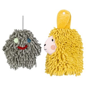 REGALWOVEN 2 Packs Cute Cartoon Alpaca Fuzzy Ball Hand Drying Hanging Ball Towels for Bathroom 7" x 7"/7" x 11" - 1 of 4