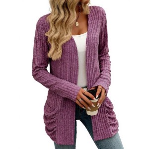 Clearlove Women Long Cardigan Lightweight Long Sleeve Open Front Sweater with Pockets - 1 of 4
