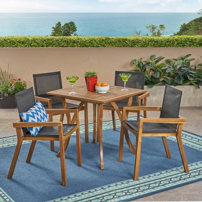 Chaucer 5pc Acacia and Mesh Dining Set - Teak/Black - Christopher Knight Home