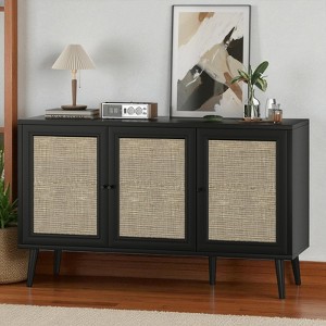 Modern Sideboard Buffet Cabinet with 3 Natural Rattan Doors, Kitchen Storage Console Cabinet for Entryway, Dining Room or Living Room - 1 of 4