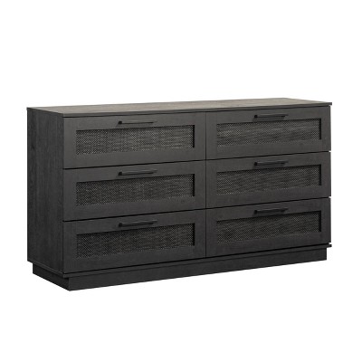 Raven Oak Coastal Double Dresser with Rattan Inserts