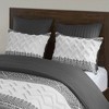 3Pcs Boho Style Cotton Duvet Set, Botanic Print Tufted Chevron Chenille Bedding, Farmhouse Bed Set with Matching Shams - 4 of 4