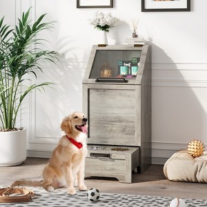 Large Dog Food Storage Cabinet with Flip Top – Pet Feeding Station & Organizer with Lid - 1 of 4