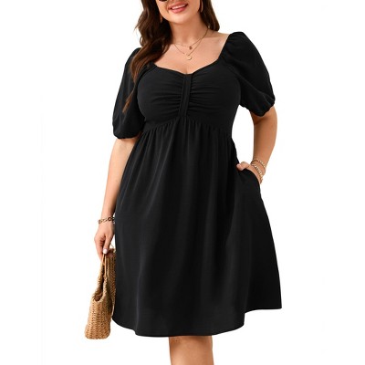 Whizmax Women's Plus Size Summer Dress Short Puff Sleeve A Line Babydoll Cut Mini Boho Dresses