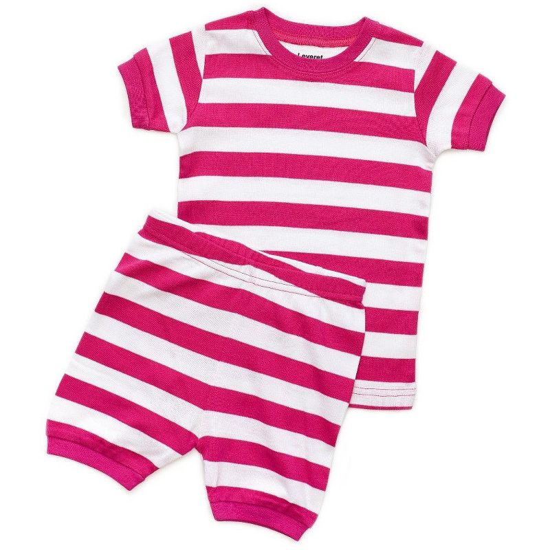 Kids Short Sleeve Striped Cotton Pajamas  , 1 of 2