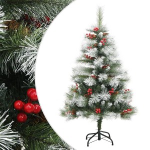 vidaXL Artificial Hinged Christmas Tree with Cones and Berries - Green and White, Reusable, Equipped with Sturdy Metal Stand - 1 of 4