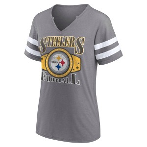 NFL Pittsburgh Steelers Women's Gray Short Sleeve Split Neck T-Shirt - 1 of 3