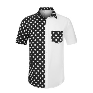 Lars Amadeus Men's Summer Polka Dots Short Sleeves Button Down Patchwork Shirt - 1 of 4