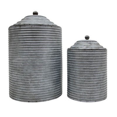 Set of 2 White Metal Canisters - Foreside Home & Garden