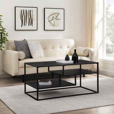 Okak Modern Minimal Floating Shelf Coffee Table with MDF Top, Sleek Design for Urban Living Rooms