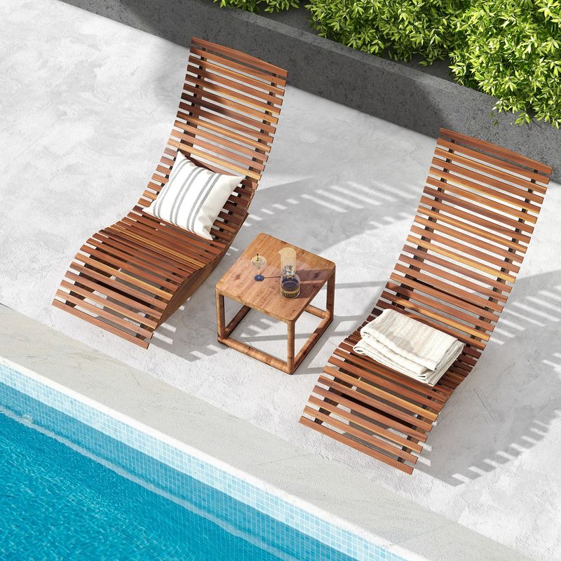 Tangkula Set of 2 Acacia Wood Patio Chaise Lounge Chair Outdoor Rocking Chair w/ Slatted Design, 2 of 11