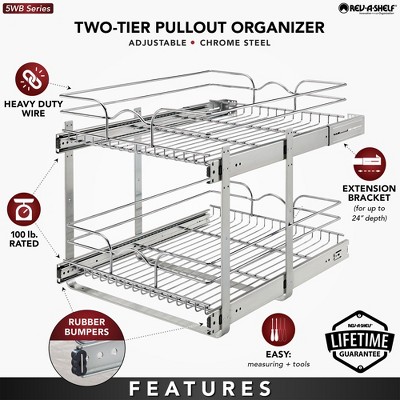 Rev-A-Shelf Pullout 2-Tier Basket Organizer for Kitchen or Vanity Cabinets, 18 x 22 In, 5WB2-1822CR-1 — фото 3
