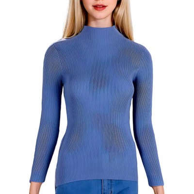 Anna-Kaci Women's Knit Mock Turtle Neck Wool Stretch Long Sleeve Pullover Sweater- Small ,Blue