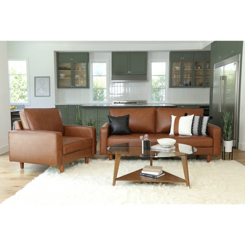 Stanton Leather Sofa With Tufted Seat And Back In Camel