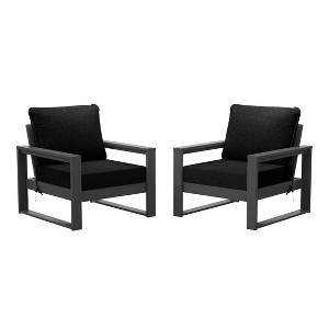 WestinTrends Montara Outdoor Modern HDPE Patio Club Chair with Waterproof Deep Seat Cushions (Set of 2) - 1 of 4