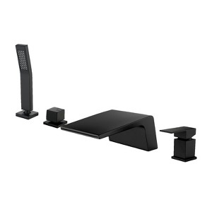 Cobbe Bathtub Faucet Set with Handheld Sprayer 5.91-Inch Wide Waterfall Tub Spout and 23.62-Inch Water Inlet Pipe Single Handle Matte Black - 1 of 4