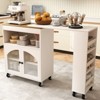 AEELLEEA Kitchen Island On Wheels with Extended Table MDF Rolling Kitchen Storage Cart 2 Fluted Glass Doors Side 3 Open Shelves White - 2 of 4