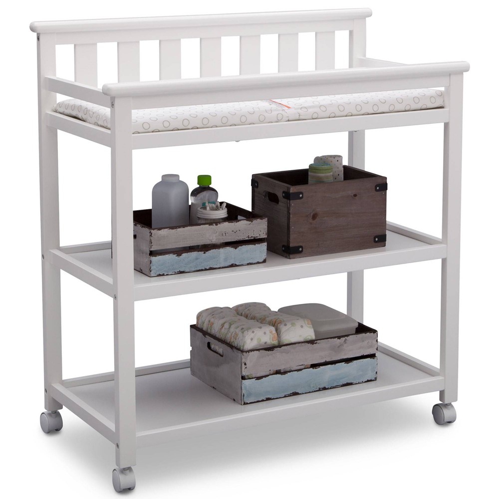 Delta Children Flat Top Changing Table with Casters, White