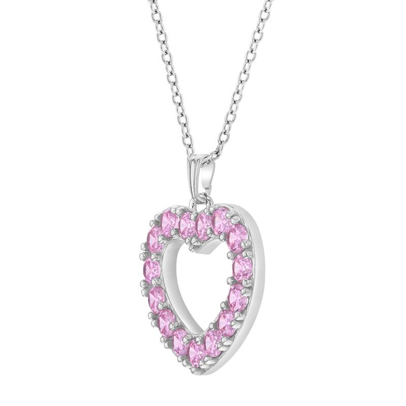 Girls' Pink CZ Open Heart Sterling Silver Necklace - In Season Jewelry, 2 of 5