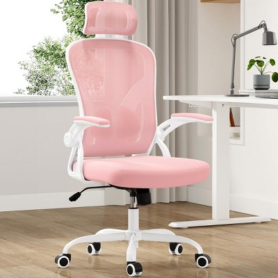 FURNIinspire Task and Office Chairs,  Office Chair, Home Office Desk Chair with Headrest, Pink, 23.43"*23.43"*56.69"