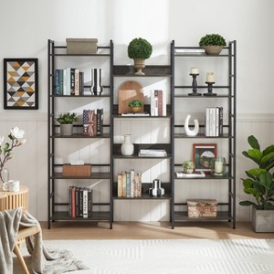 GustoWave Triple Column 5 Tier Bookshelf,Tall Display Shelves, Adjustable Rustic Industrial Style Book Shelves, Modern Bookshelves, Vintage - 1 of 4