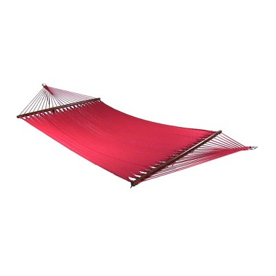 Sunnydaze Large Double Wide Two-Person Polyester Rope Hammock with Spreader Bars - 600 lb Weight Capacity - Red