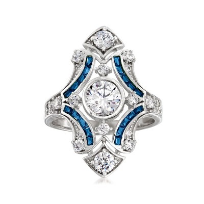 Ross-Simons 1.55 ct. t.w. CZ and .20 ct. t.w. Simulated Sapphire Ring in Sterling Silver