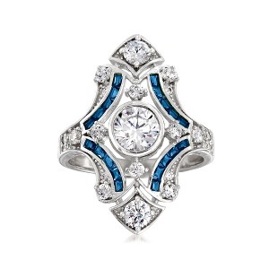 Ross-Simons 1.55 ct. t.w. CZ and .20 ct. t.w. Simulated Sapphire Ring in Sterling Silver - 1 of 4
