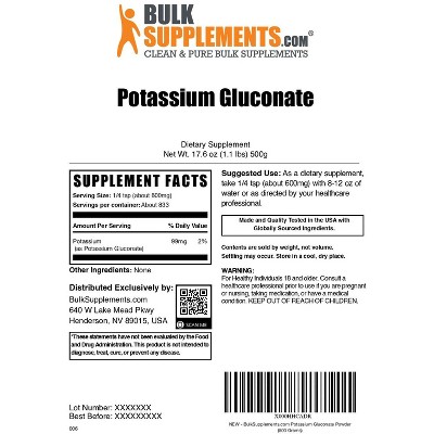 BulkSupplements Potassium Gluconate Powder